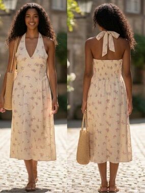 thirty thirty la green floral dress Thirty/Thirty LA Womens Floral Smocked Tiered Fit & Flare Dress Cream XS NWT